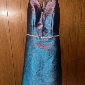 Elegant Blue and Purple Halter Dress